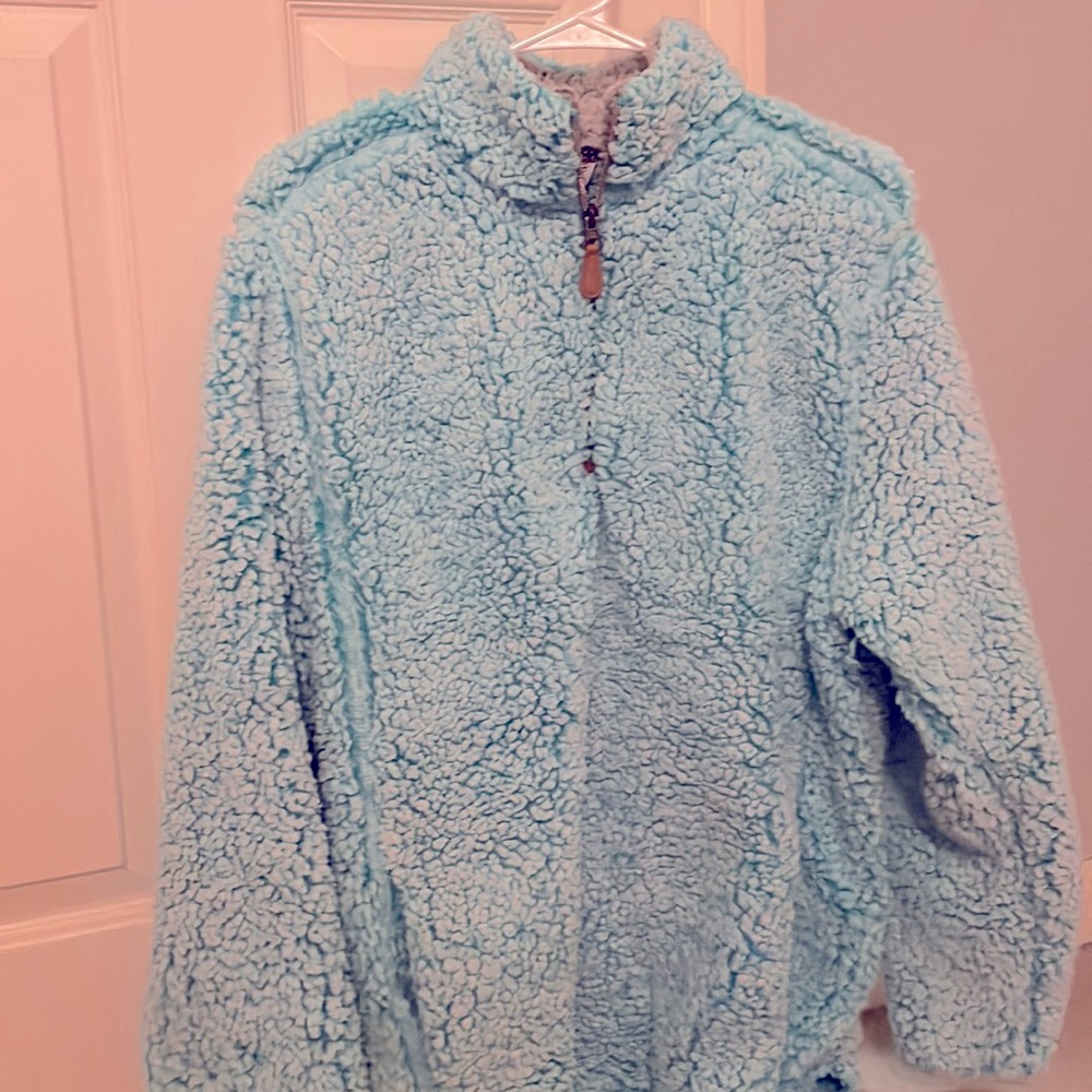 Blue fuzzy sherpa half zip